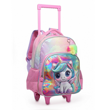 Kit Mochila Unicórnio Juvenil de Rodinha, Lancheira Térmica, Estojo Duplo