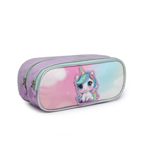 Kit Mochila Unicórnio Juvenil de Rodinha, Lancheira Térmica, Estojo Duplo