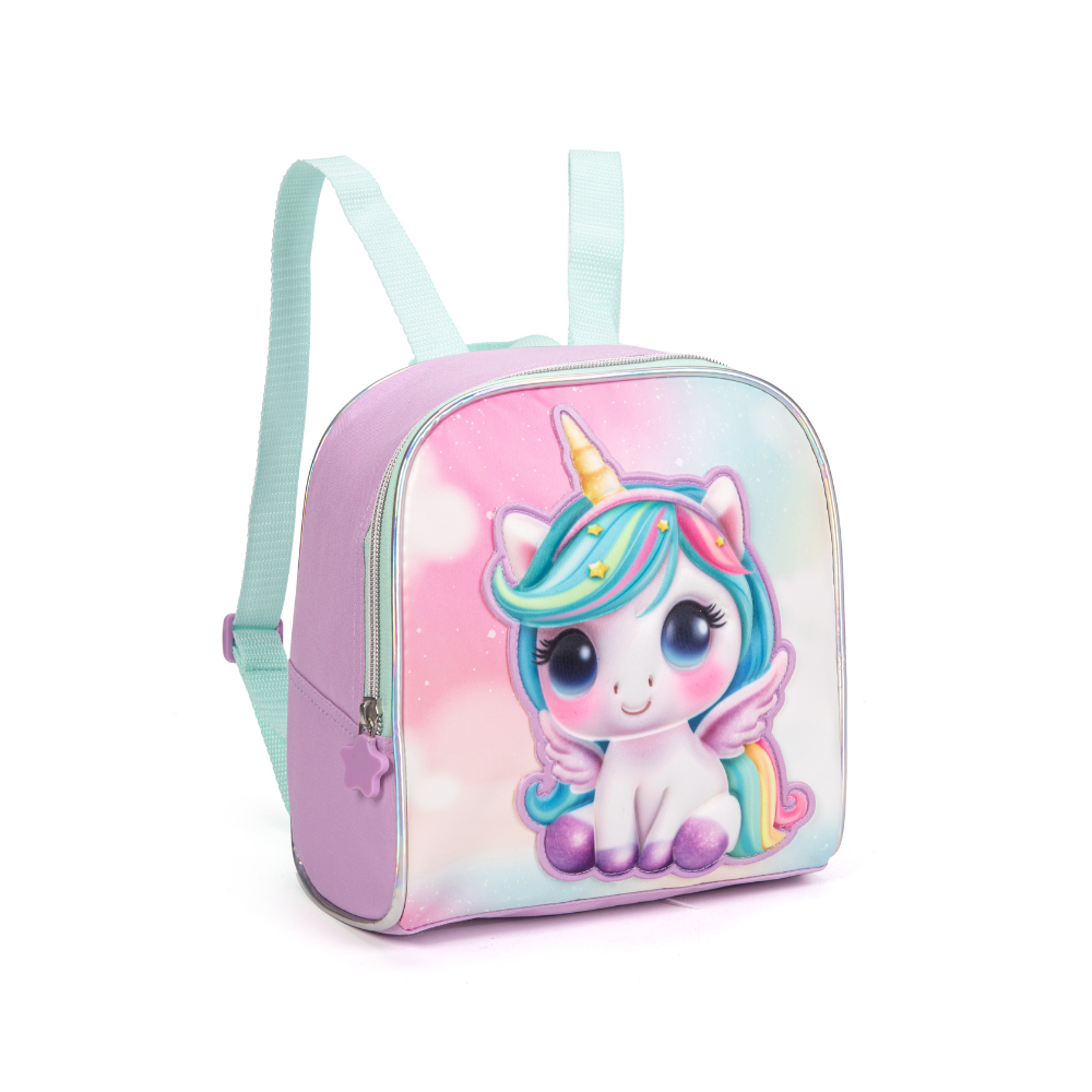 Kit Mochila Unicórnio Juvenil de Rodinha, Lancheira Térmica, Estojo Duplo