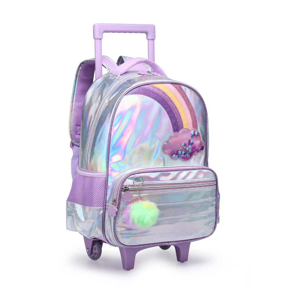 Kit Mochila brilhosa Juvenil de Rodinha, Lancheira Térmica, Estojo Duplo